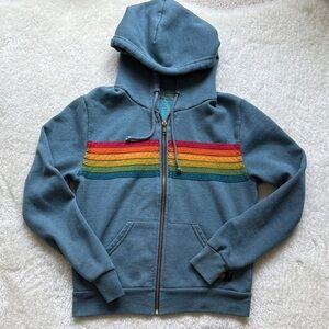 Aviator Nation 5 Stripe Hoodie Blue Size XS